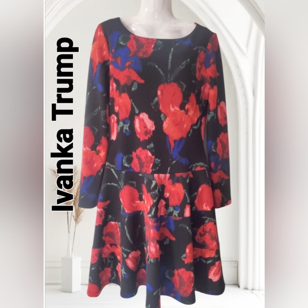 Ivanka Trump Red Fit and Flare Long Sleeve Dress